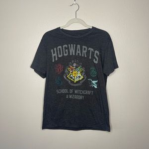 Harry Potter Hogwarts School of Witchcraft & Wizardy Gray Black Tee Shirt Medium